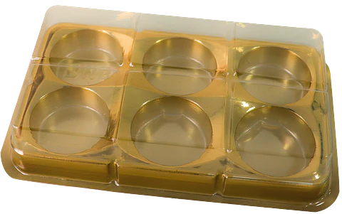 CAJA RECTANGULAR PARA TRUFAS 6 CAVIDADES DORADA