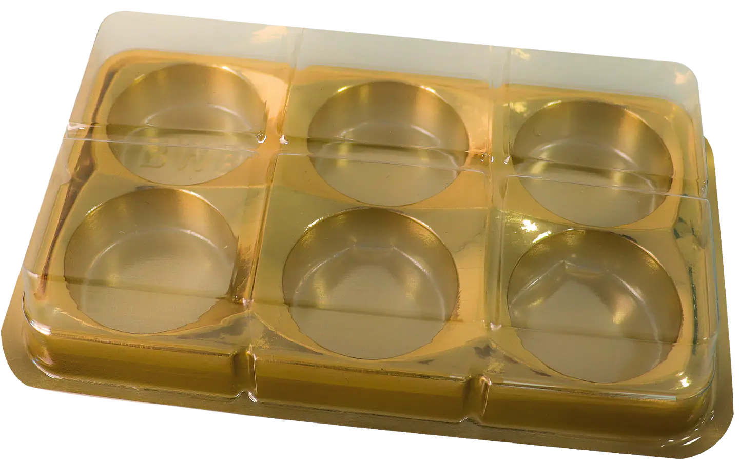CAJA RECTANGULAR PARA TRUFAS 6 CAVIDADES DORADA 1