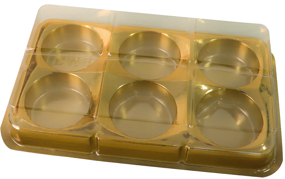 CAJA RECTANGULAR PARA TRUFAS 6 CAVIDADES DORADA 1