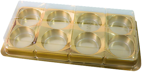 CAJA RECTANGULAR PARA TRUFAS Y CHOCOLATES CON 8 CAVIDADES - DORADA