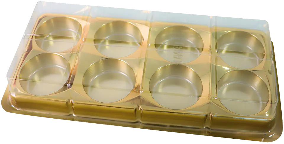 CAJA RECTANGULAR PARA TRUFAS Y CHOCOLATES CON 8 CAVIDADES - DORADA 1