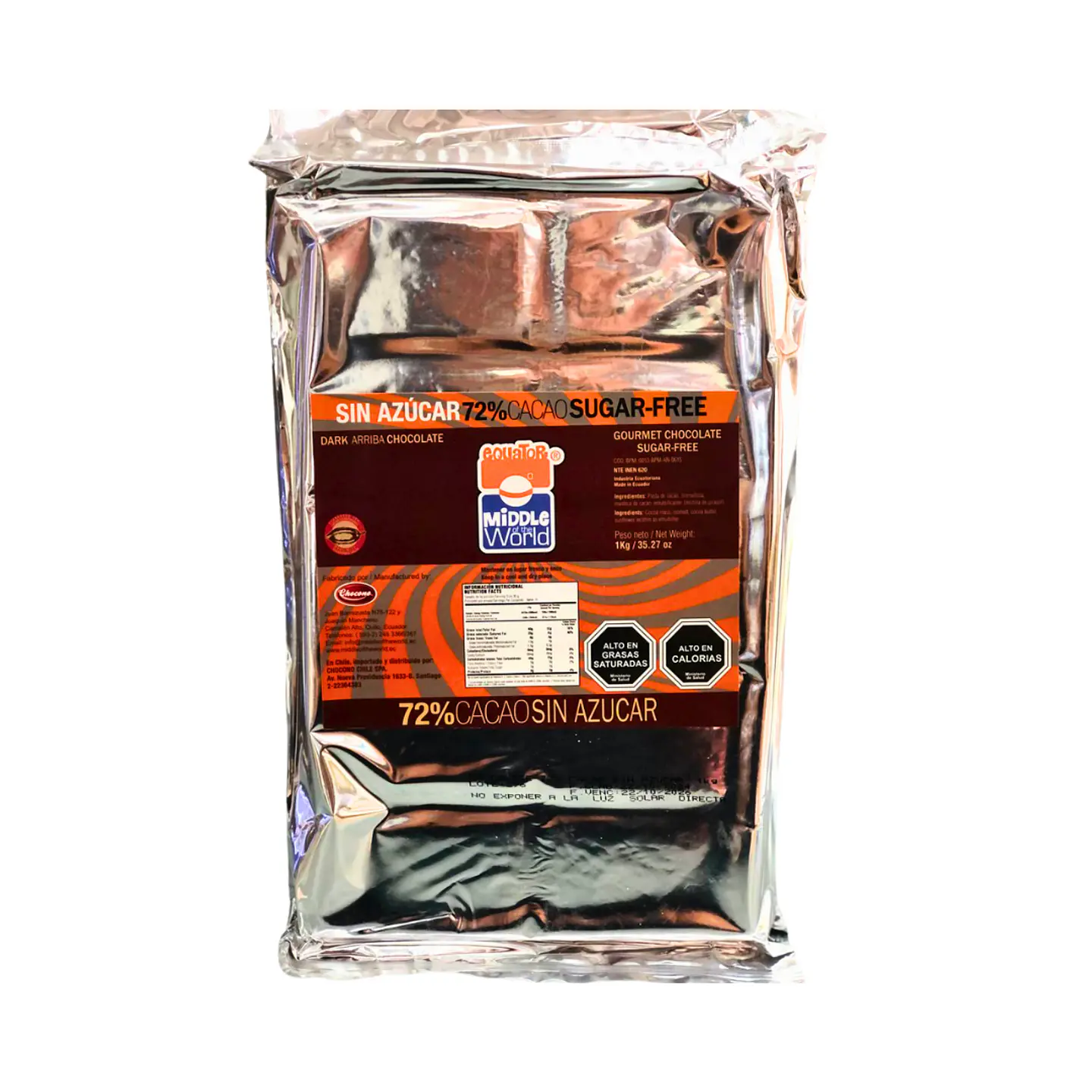 BARRA 72% CACAO SIN AZUCAR 1KG, CHOCONO 1
