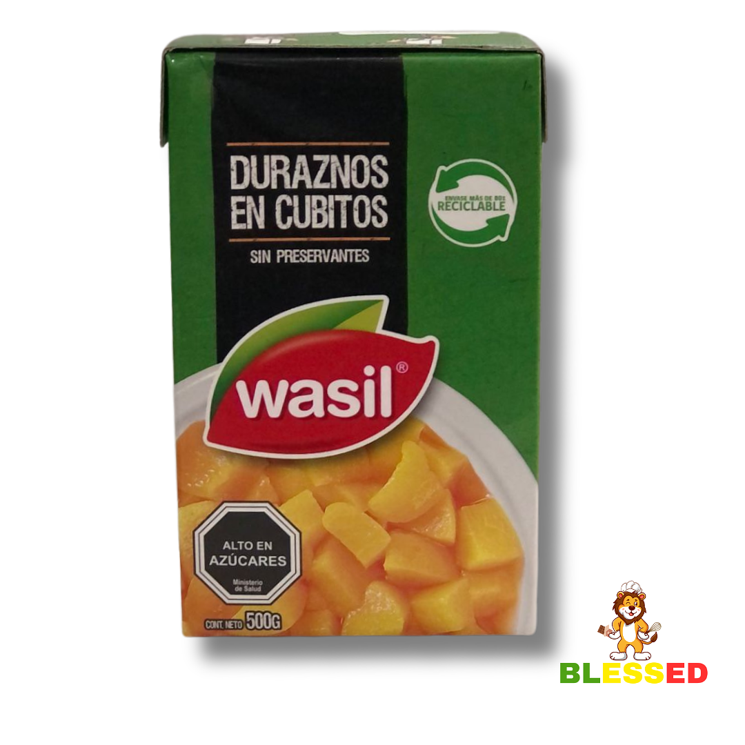 DURAZNO EN CUBITOS 500 G. WASIL 1