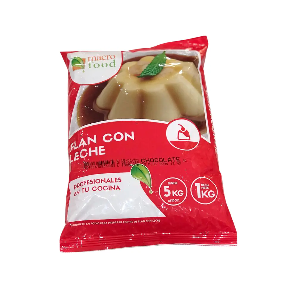 FLAN CON LECHE SABOR CHOCOLATE MACRO FOOD 1 KG. 1
