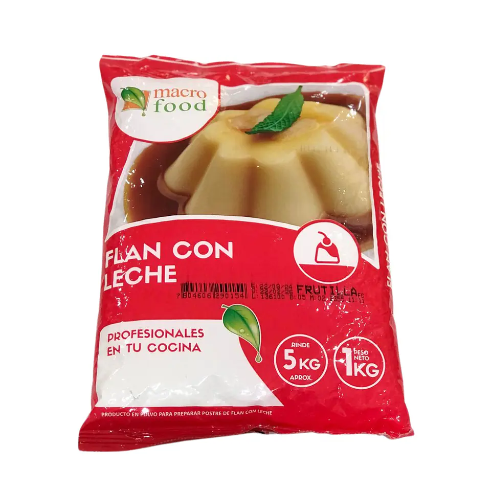 FLAN CON LECHE SABOR FRUTILLA MACRO FOOD 1 KG. 1