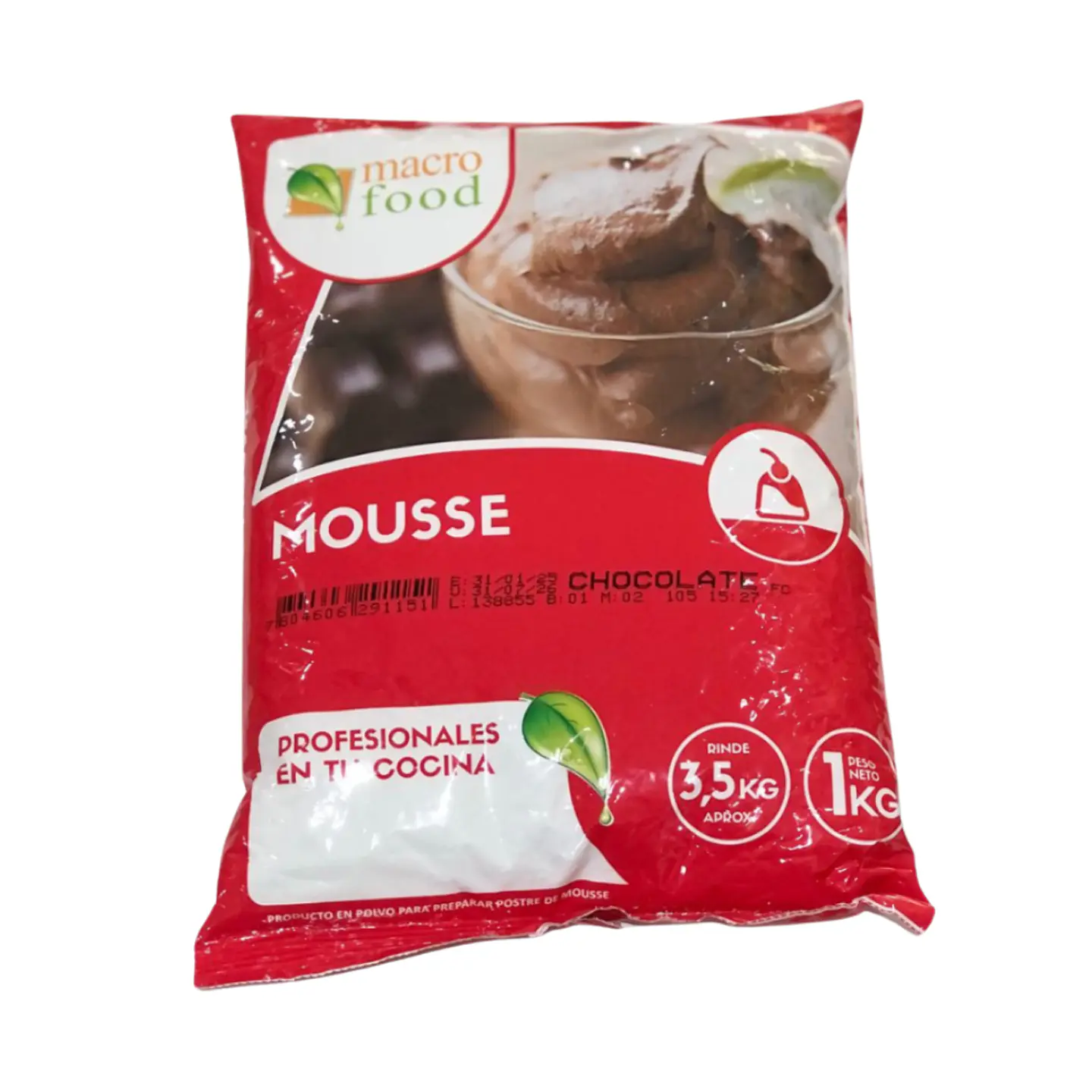 MOUSSE SABOR CHOCOLATE MACRO FOOD 1 KG. 1