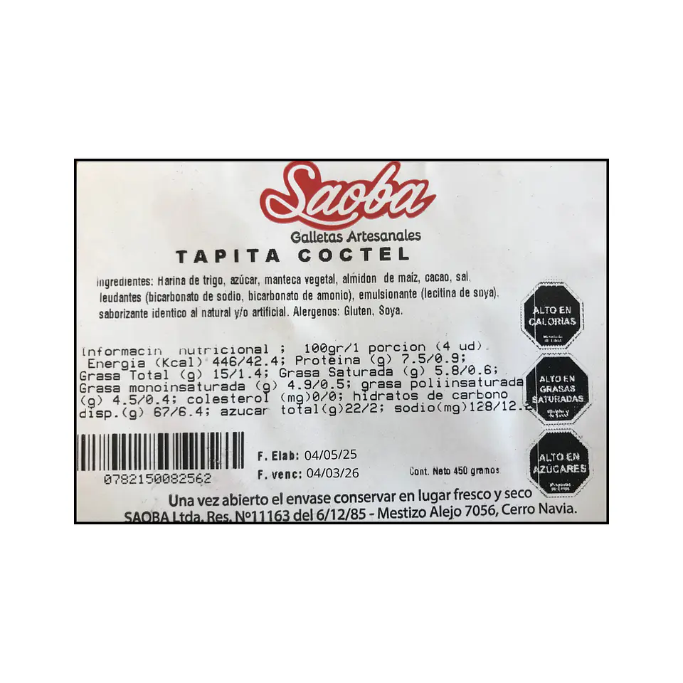 GALLETAS PARA ALFAJOR COCTEL SAOBA 450G. 2