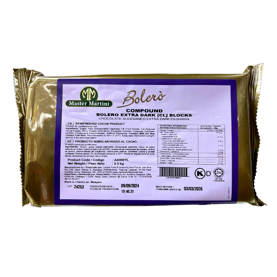 BOLERO EXTRA DARK BARRA 500 GR MASTER MARTINI 1