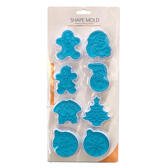 CORTADOR DE GALLITAS NAVIDEÑO CELESTE 8PCS 