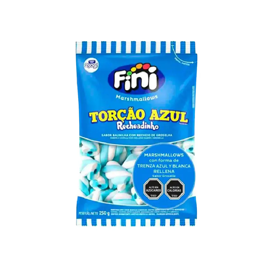 MARSHMALLOWS TRENZA AZUL Y BLANCA RELLENA FINI 250 G 1