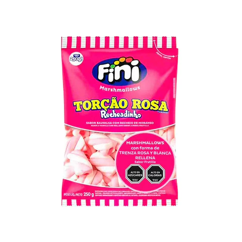 MARSHMALLOWS TRENZA ROSA Y BLANCA RELLENA FINI 250 G