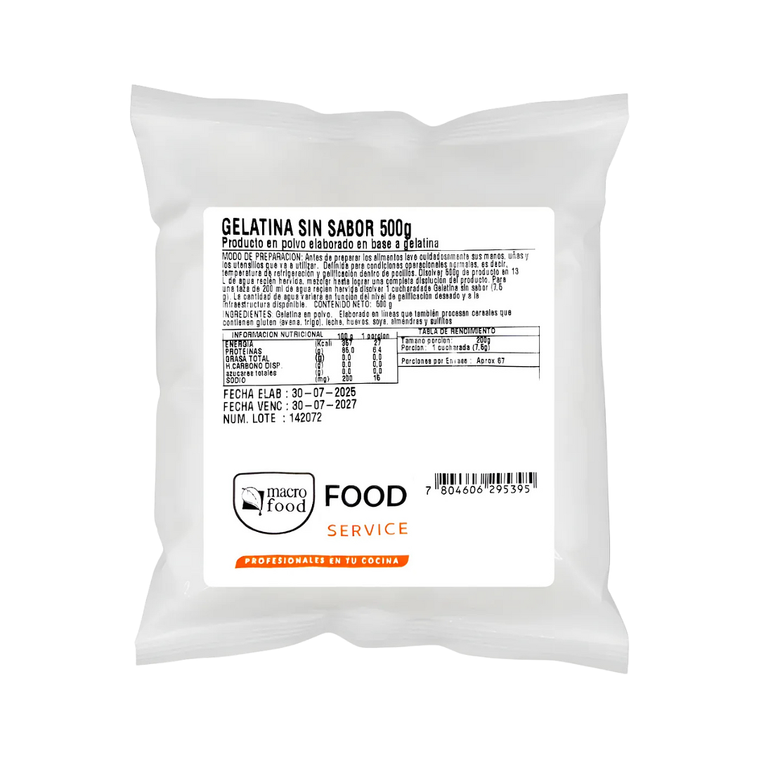 GELATINA SIN SABOR MACRO FOOD 500G 
