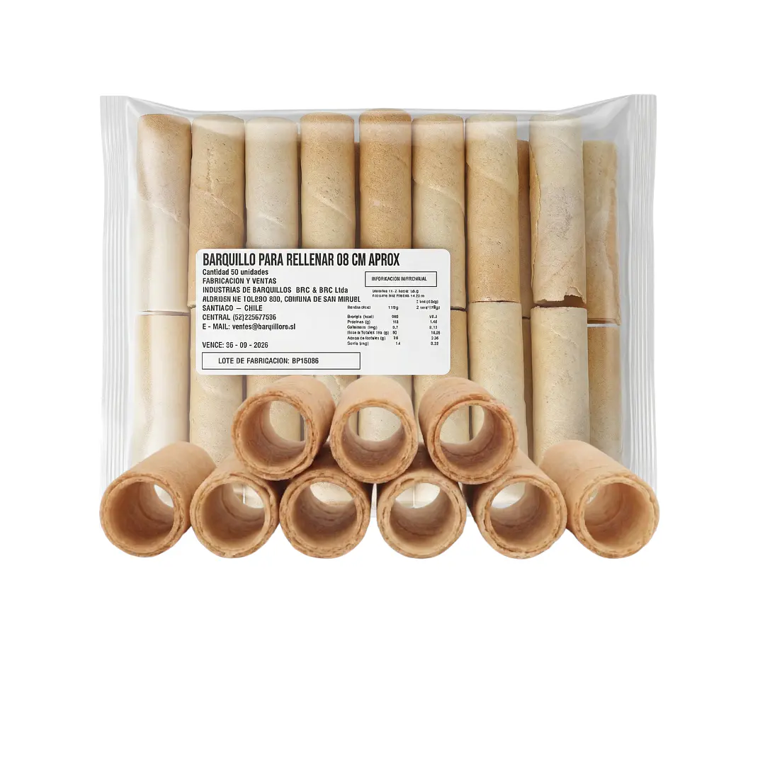 BARQUILLO PARA RELLENAR 8 CM 50 UNIDADES CONEBRIC 1