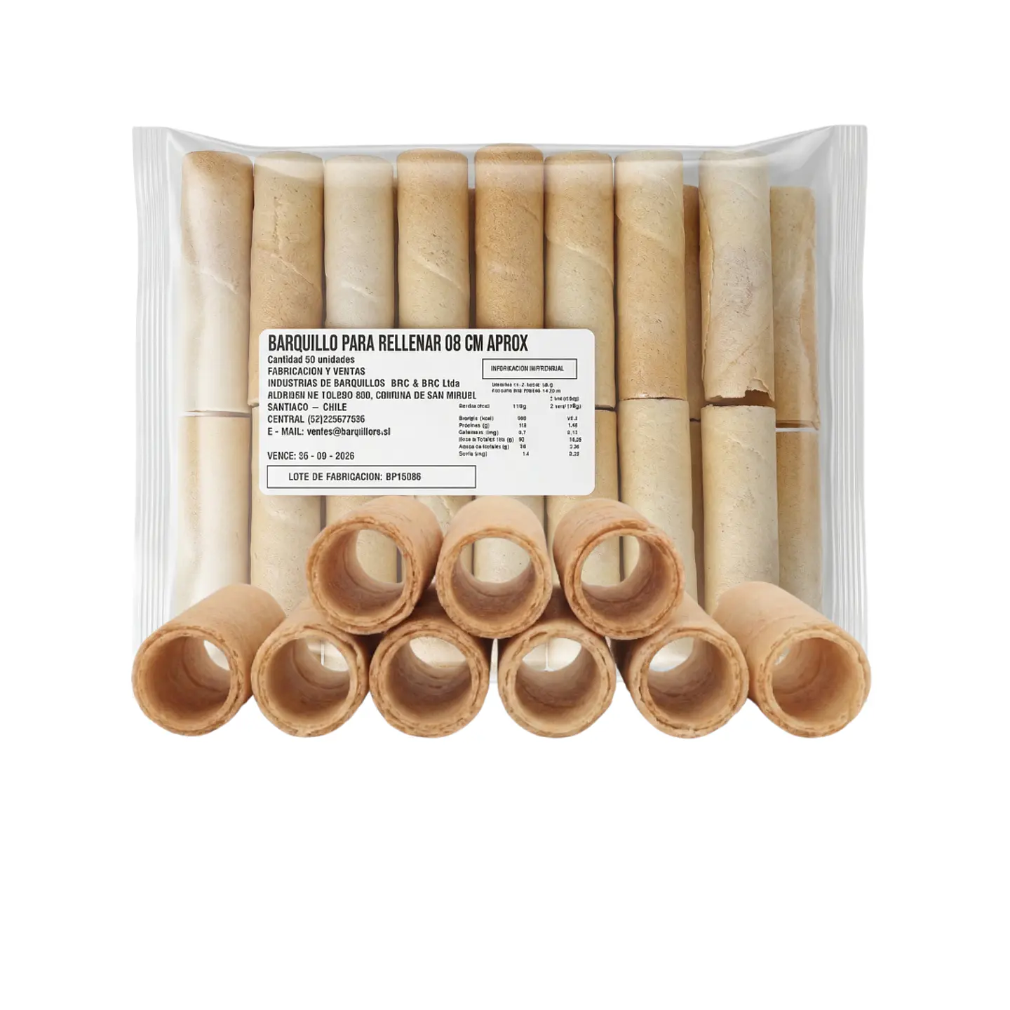 BARQUILLO PARA RELLENAR 8 CM 50 UNIDADES CONEBRIC 1