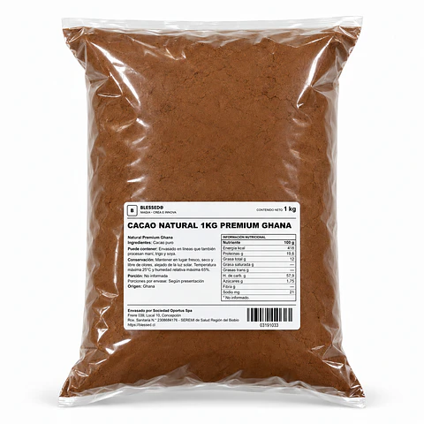 CACAO NATURAL 1KG PREMIUM GHANA ENVASADO