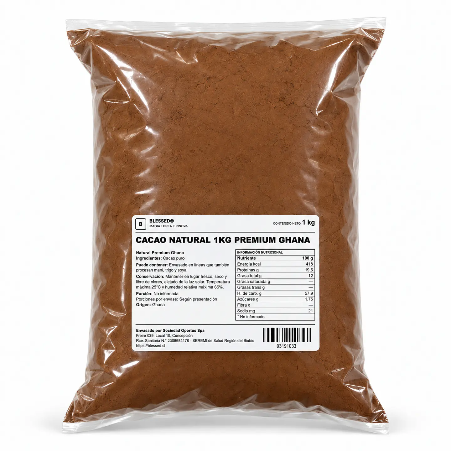 CACAO NATURAL 1KG PREMIUM GHANA ENVASADO 1