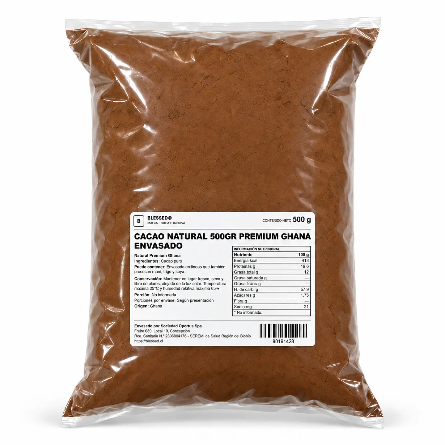 CACAO NATURAL 500G PREMIUM GHANA ENVASADO 1