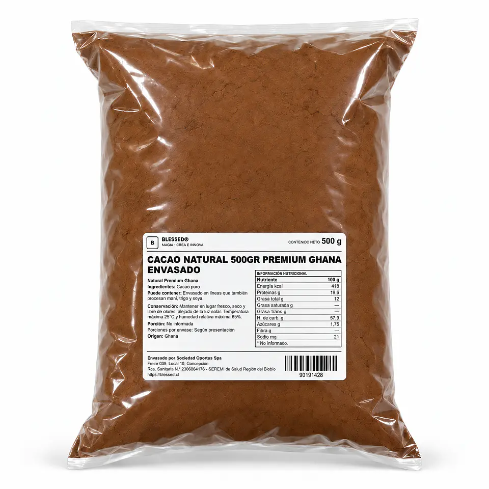 CACAO NATURAL 500G PREMIUM GHANA ENVASADO 1