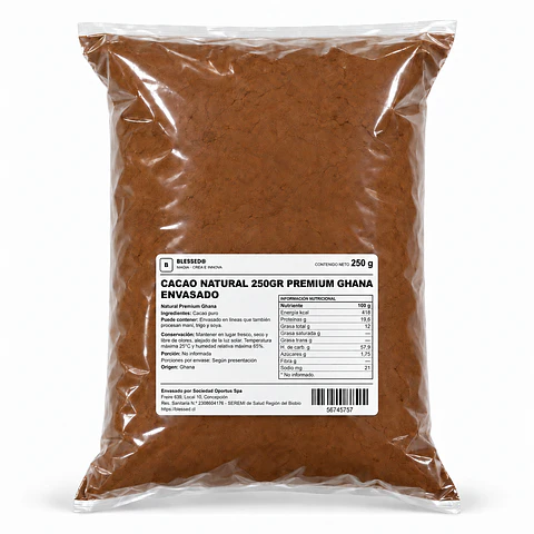 CACAO NATURAL 250G PREMIUM GHANA ENVASADO