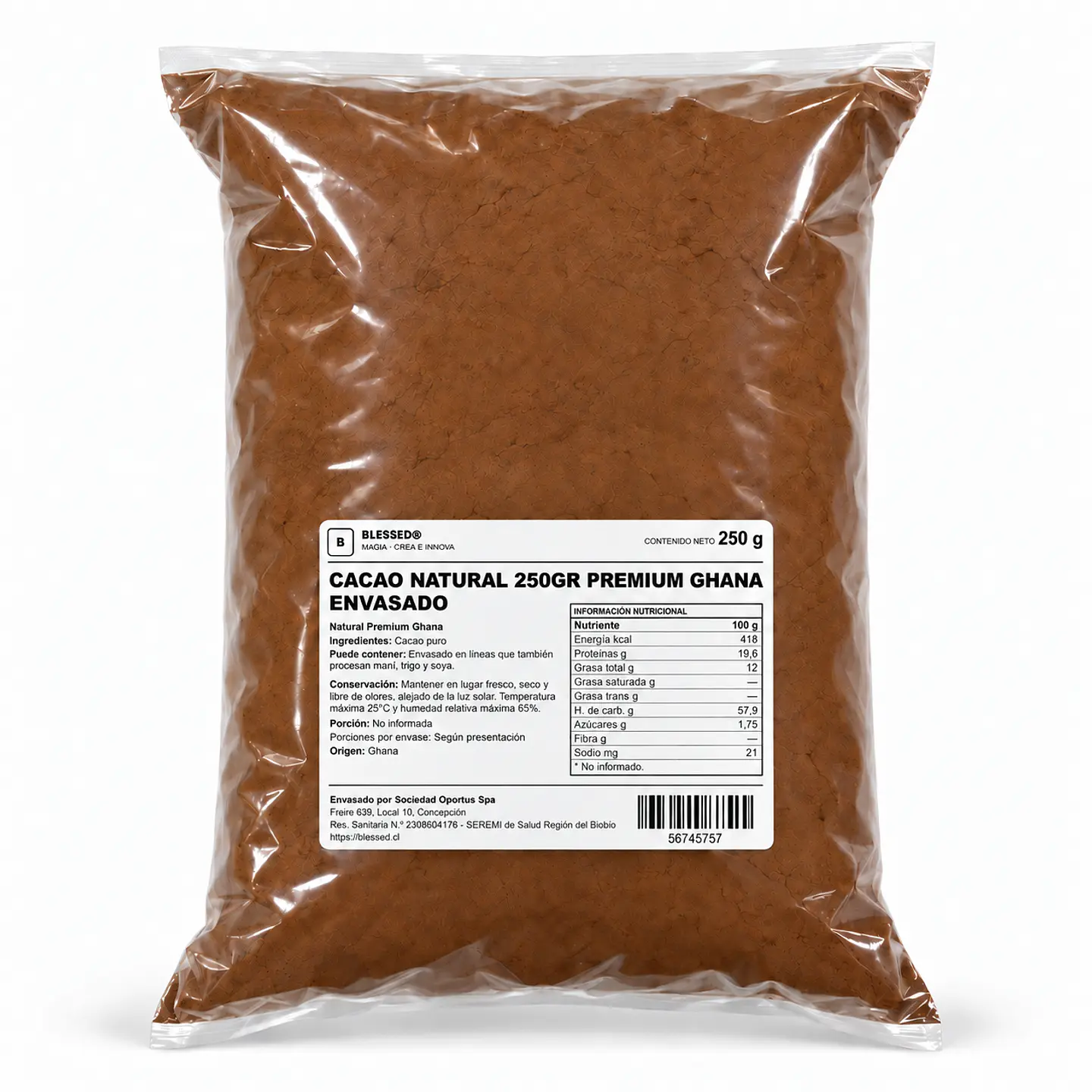 CACAO NATURAL 250G PREMIUM GHANA ENVASADO 1