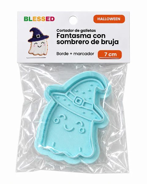 CORTADOR GALLETA HALLOWEEN FANTASMA CON SOMBRERO DE BRUJA 7 CM