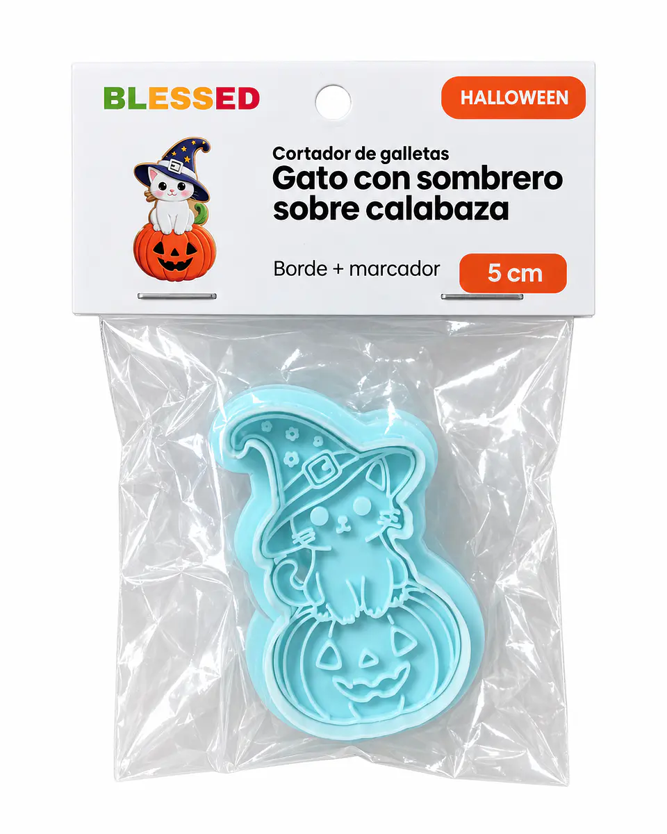 CORTADOR GALLETA HALLOWEEN GATO CON SOMBRERO SOBRE CALABAZA 5 CM 1