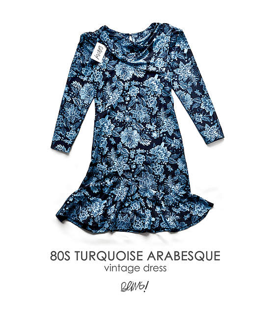 80s turquoise arabesque dress