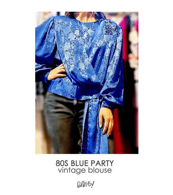 80s blue party blouse