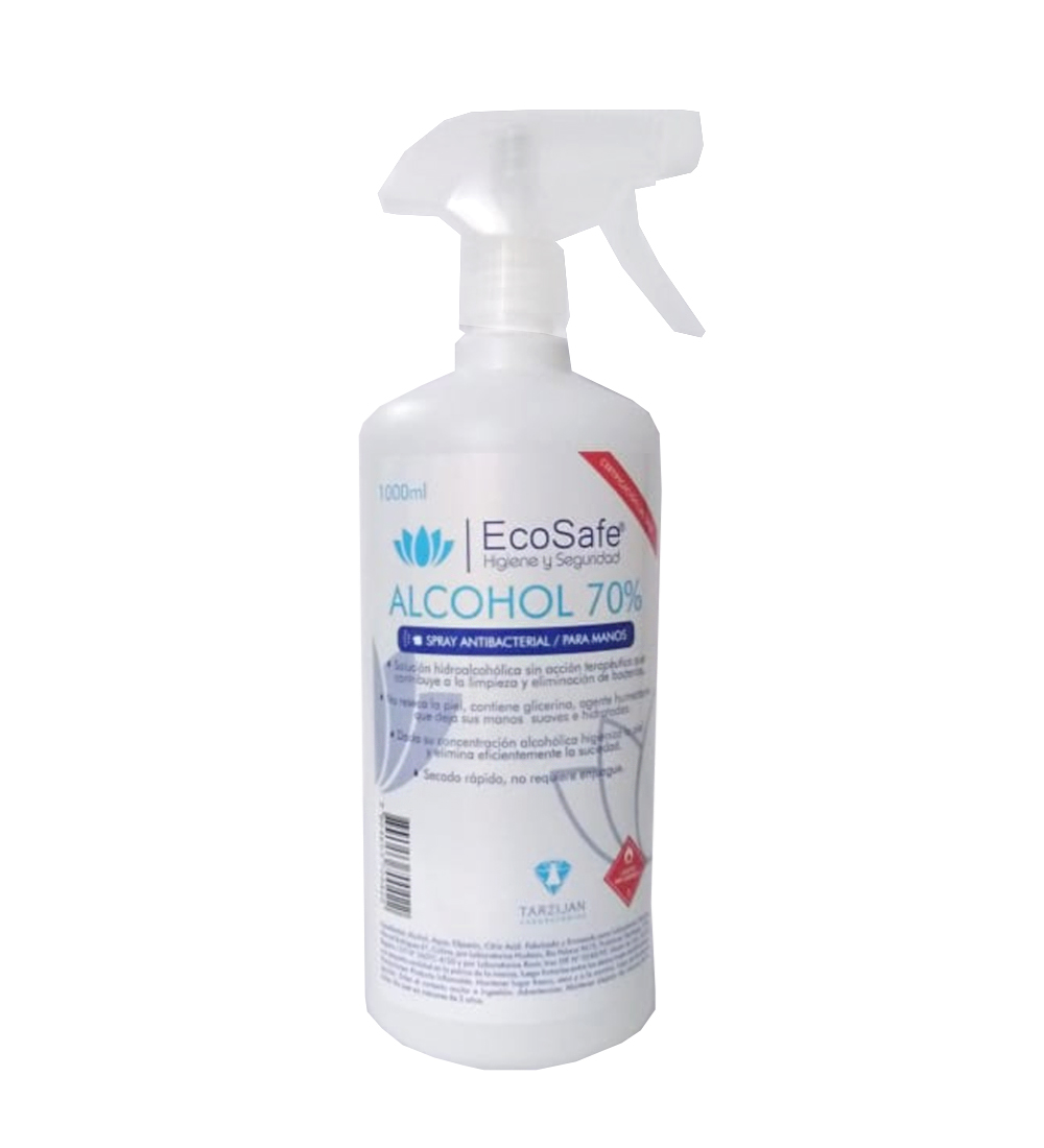 Alcohol 70% Spray antibacterial para manos 1 lt con glicerina ECOSAFE