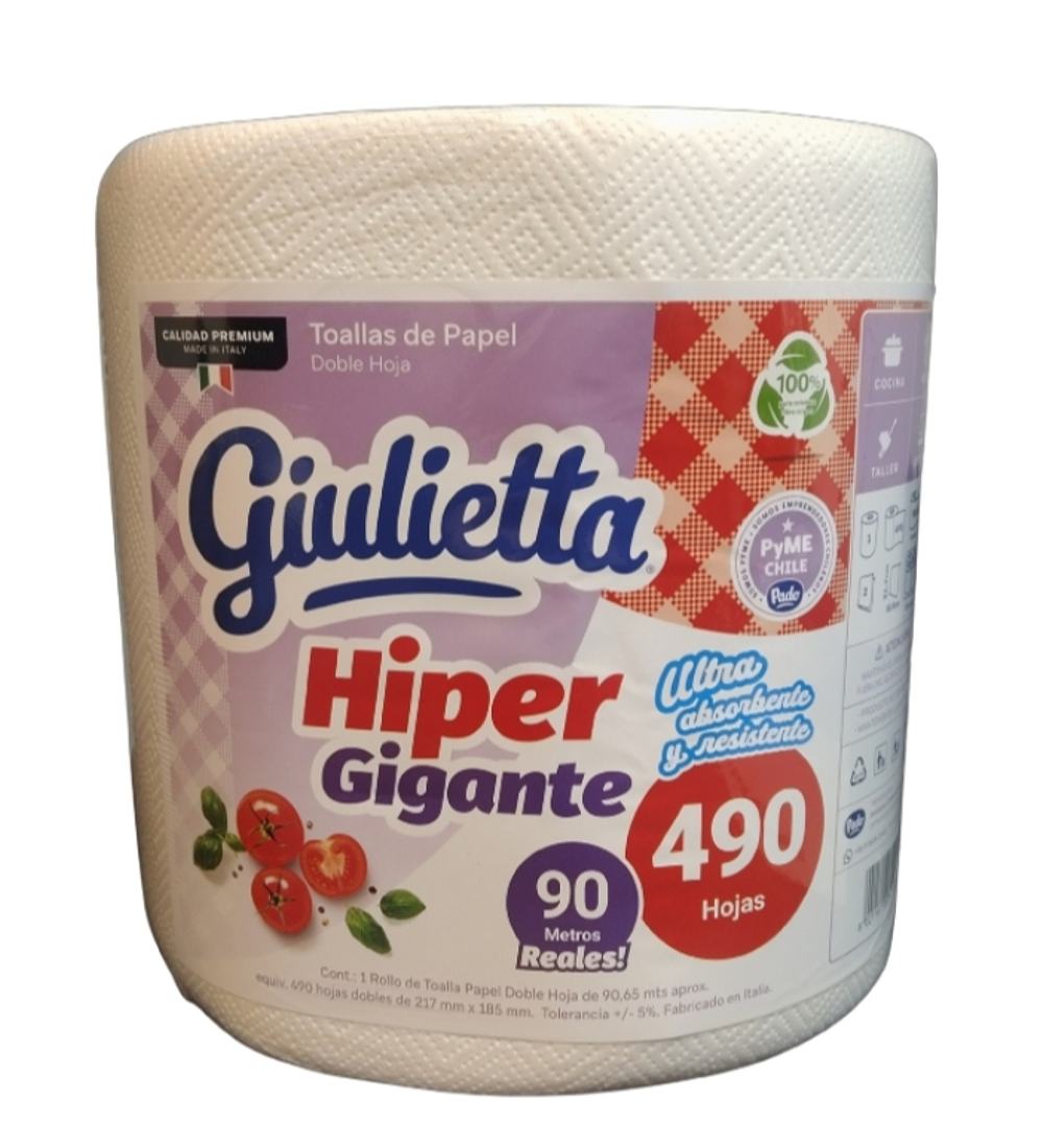 TOALLAS DE PAPEL GIULIETTA D/H 90 METROS 490 HOJAS 