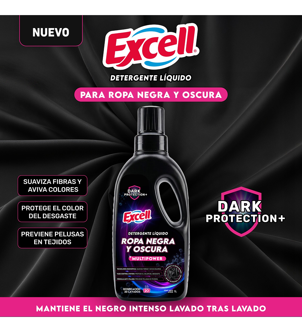 DETERGENTE LIQUIDO ROPA NEGRA Y OSCURA 1 LITRO EXCELL 