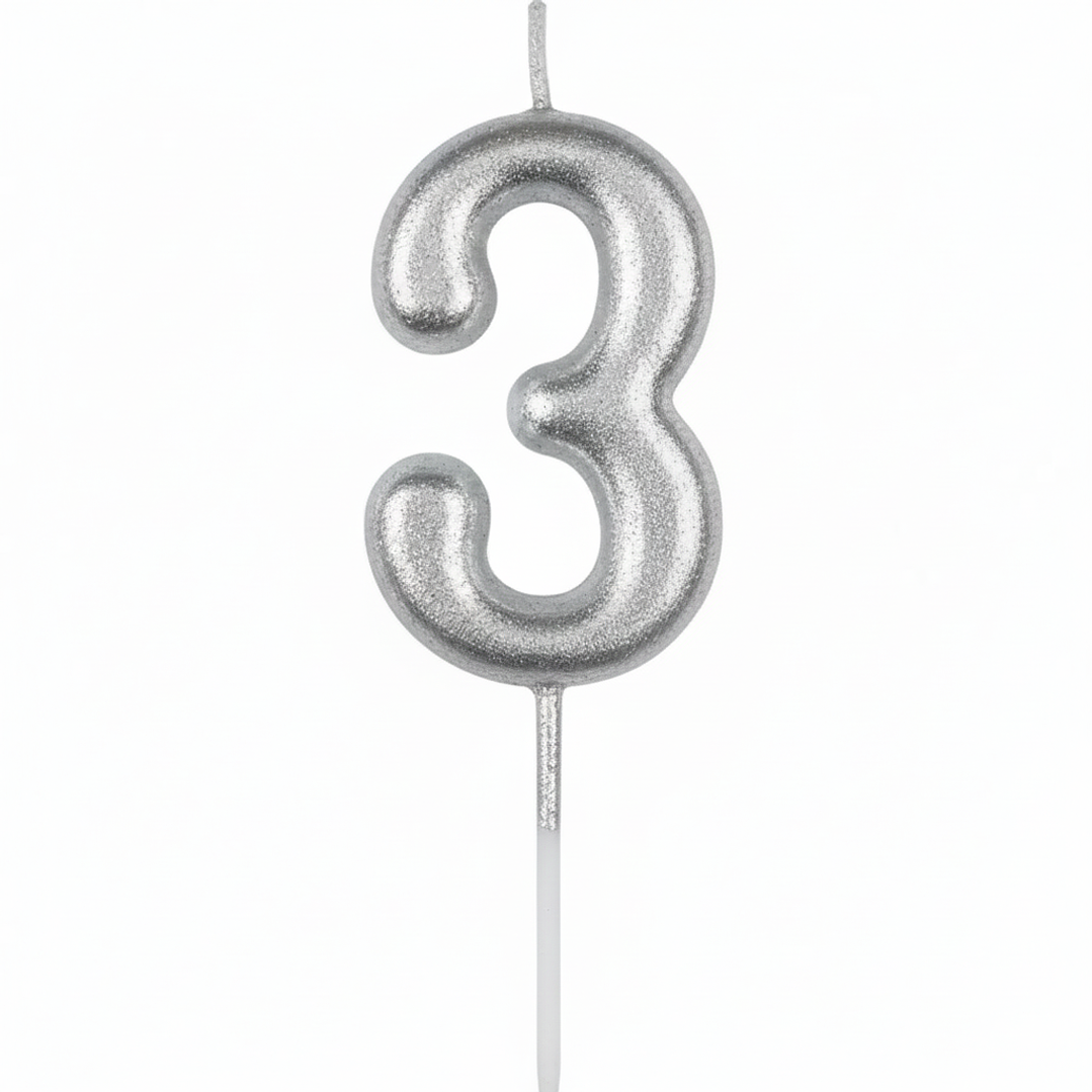 Velas Cromados plateado de números  4