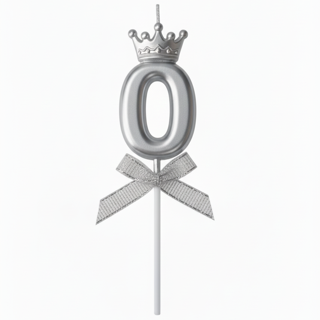 Velas Cromados con corona plateado de números  1