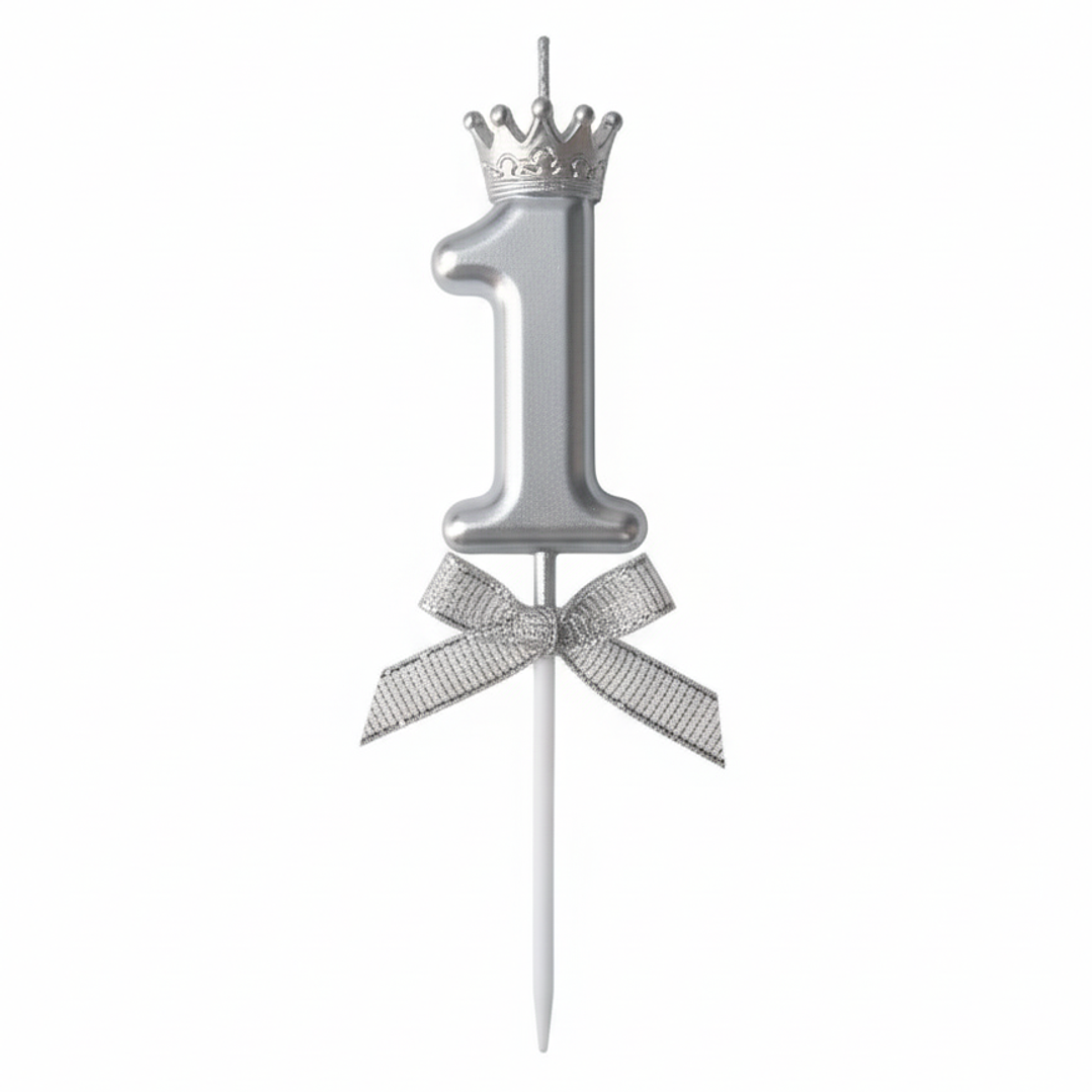 Velas Cromados con corona plateado de números  2