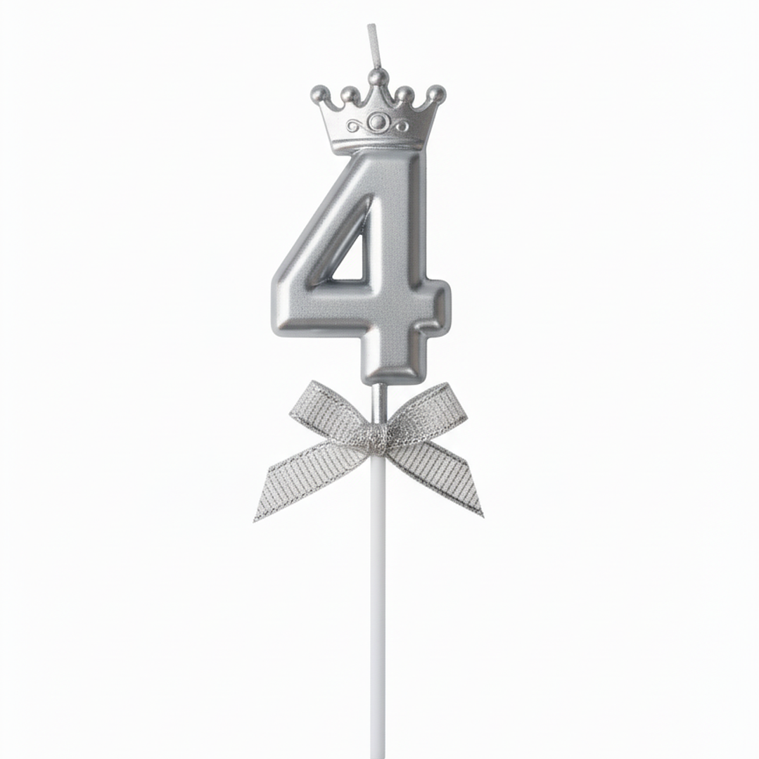 Velas Cromados con corona plateado de números  5