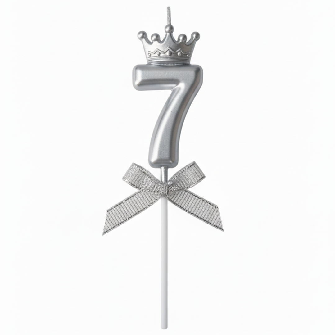 Velas Cromados con corona plateado de números  8