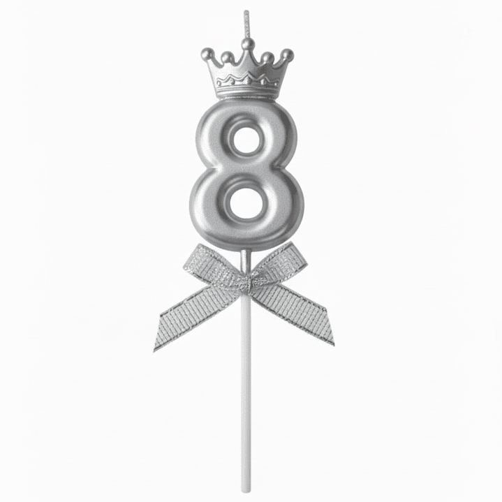 Velas Cromados con corona plateado de números  9