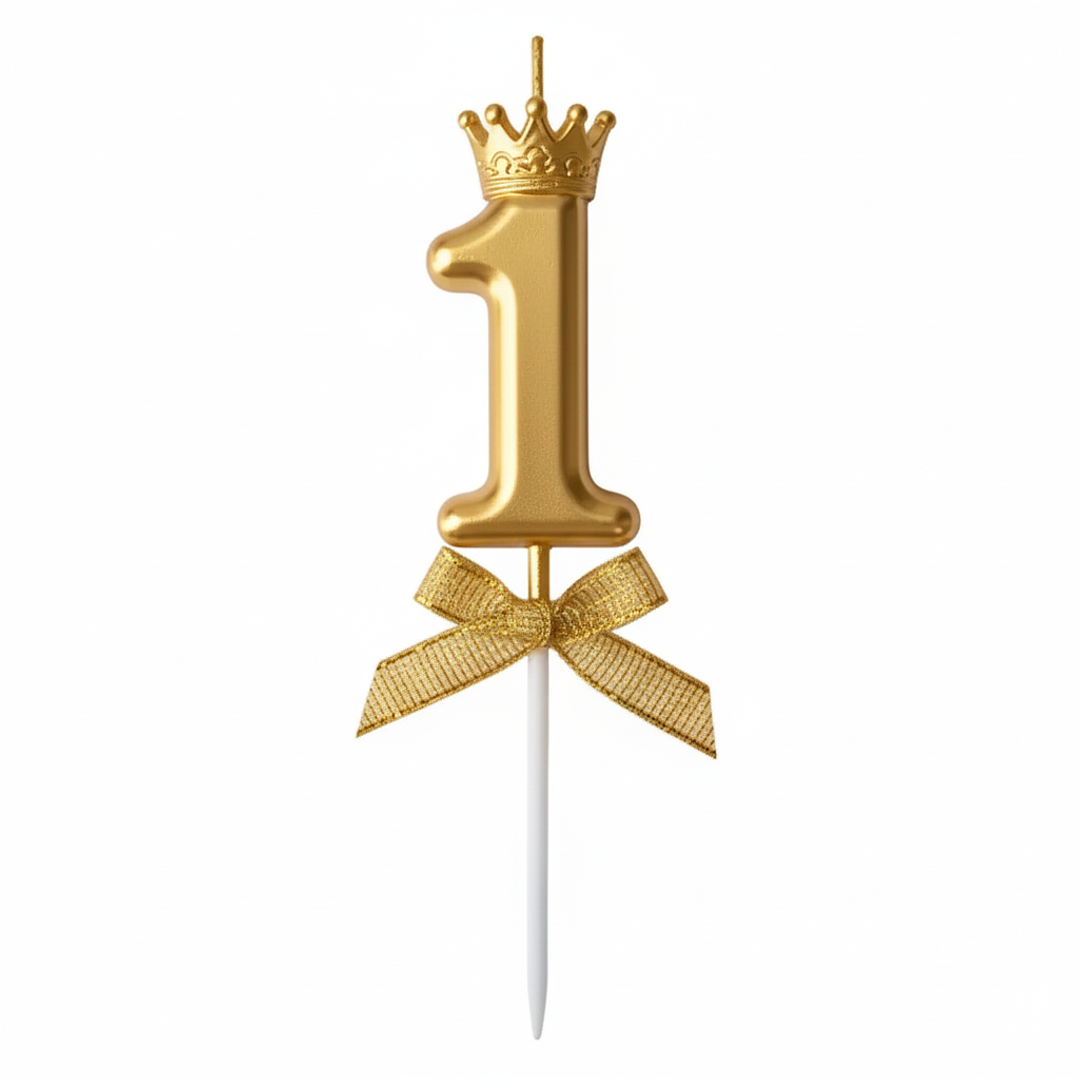 Velas Cromados con corona dorado de números  2