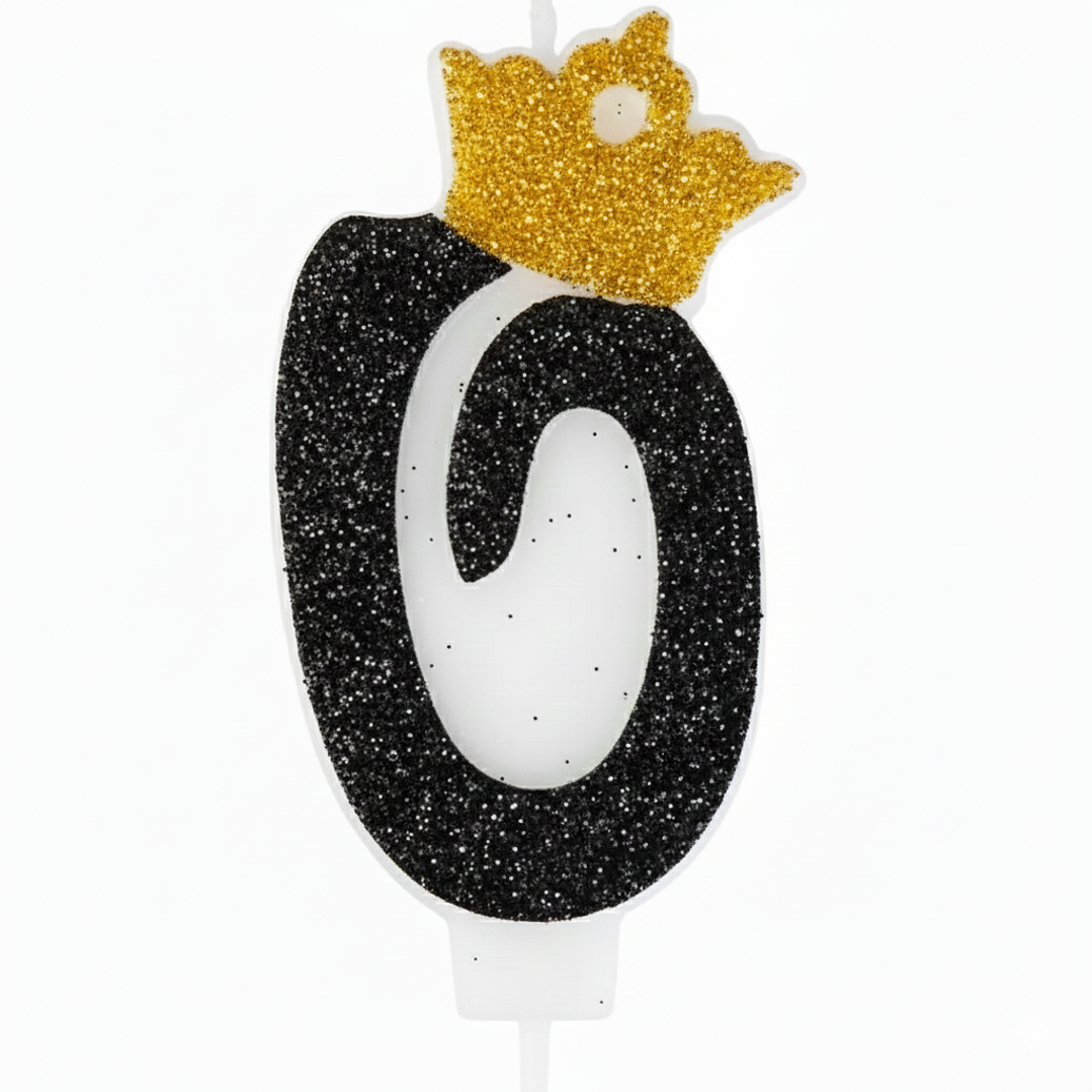 Vela con Número y Corona Escarchada color Negro  1