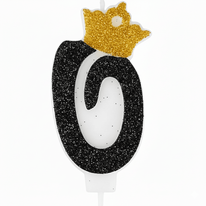 Vela con Número y Corona Escarchada color Negro  1