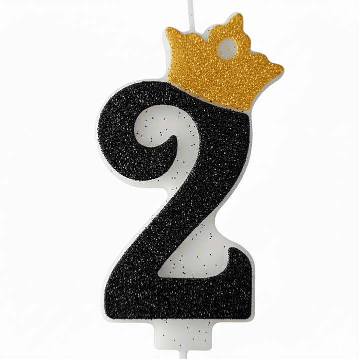 Vela con Número y Corona Escarchada color Negro  3