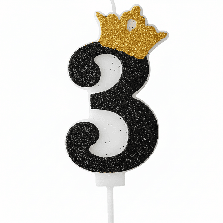 Vela con Número y Corona Escarchada color Negro  4