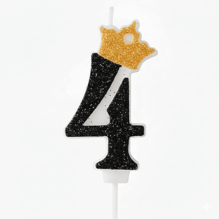 Vela con Número y Corona Escarchada color Negro  5