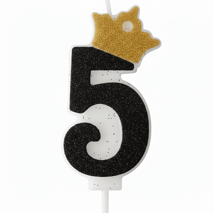 Vela con Número y Corona Escarchada color Negro  6