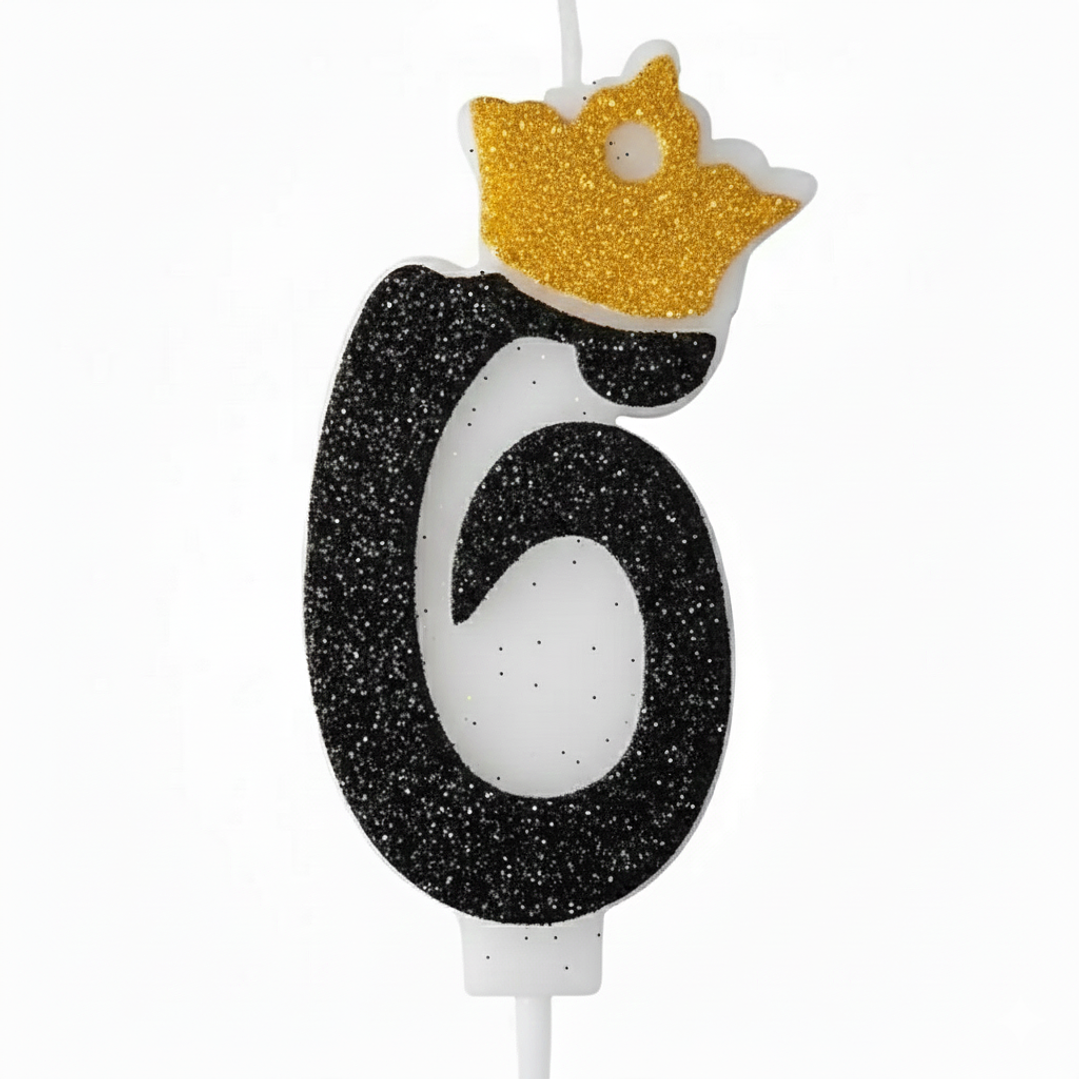 Vela con Número y Corona Escarchada color Negro  7