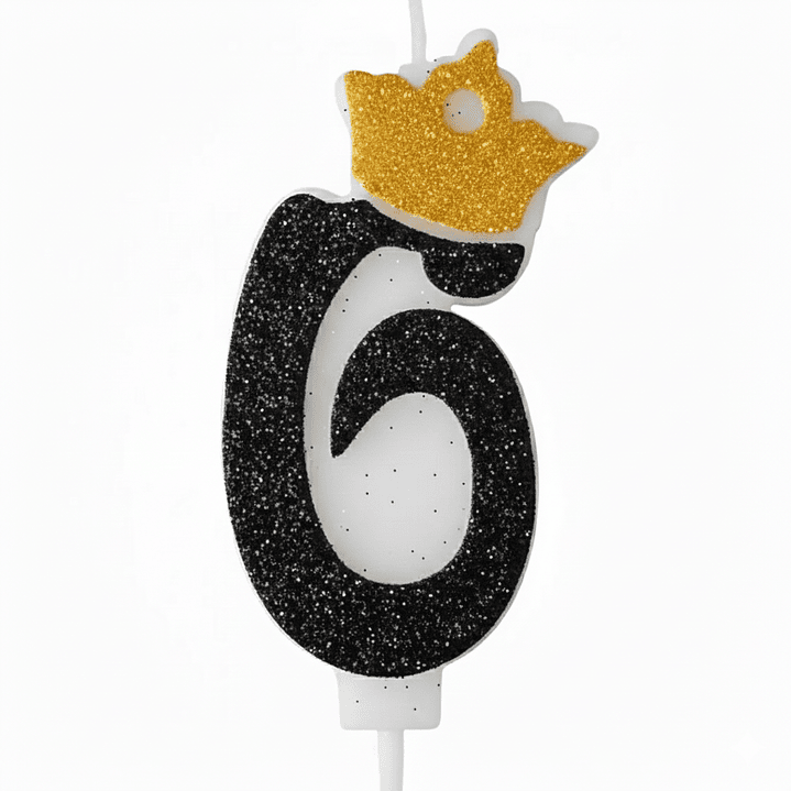 Vela con Número y Corona Escarchada color Negro  7