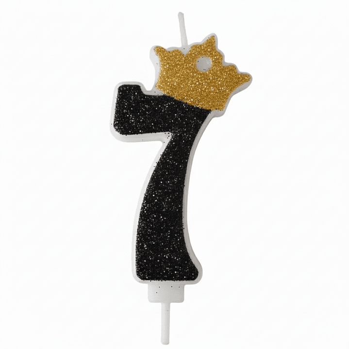 Vela con Número y Corona Escarchada color Negro  8