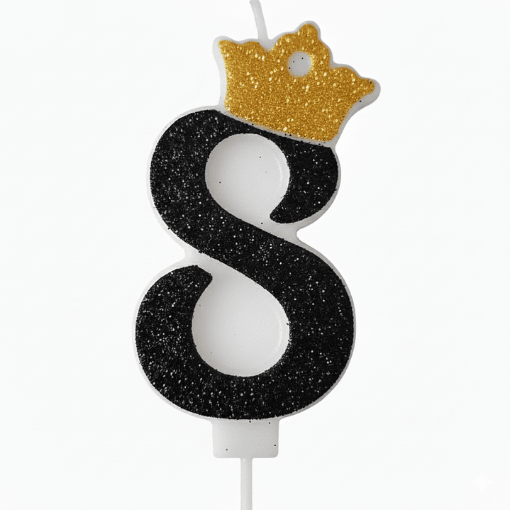 Vela con Número y Corona Escarchada color Negro  9