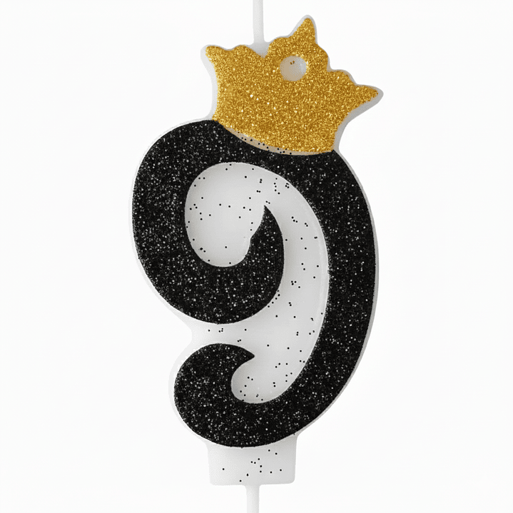 Vela con Número y Corona Escarchada color Negro  10