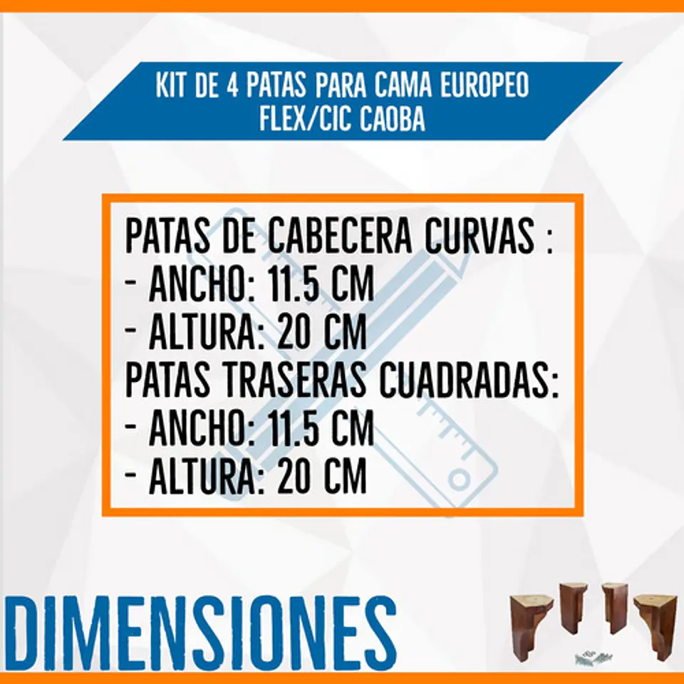 Patas Para Camas Europea Curvo Flex - Cic. Kit 4 Patas Caoba 6